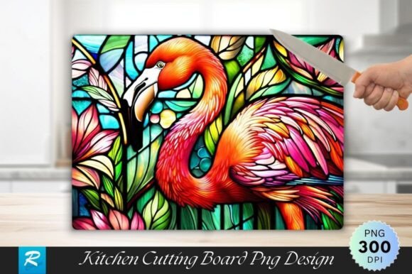 Download Flamingo Stained Glass Cutting Board PNG - Premium Bundle