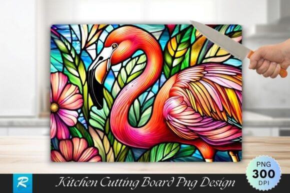 Download Flamingo Stained Glass Cutting Board PNG - Premium Bundle