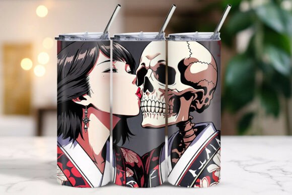 Download Anime Woman Kissing Skull Tumbler - Premium Resources
